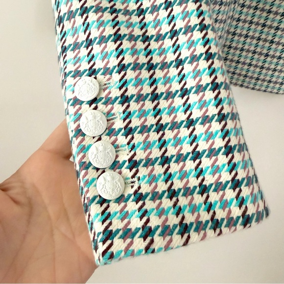 New VERONICA BEARD | Farley Dickey Jacket Turquoise Multi Tweed Houndstooth 0 - Picture 4 of 10